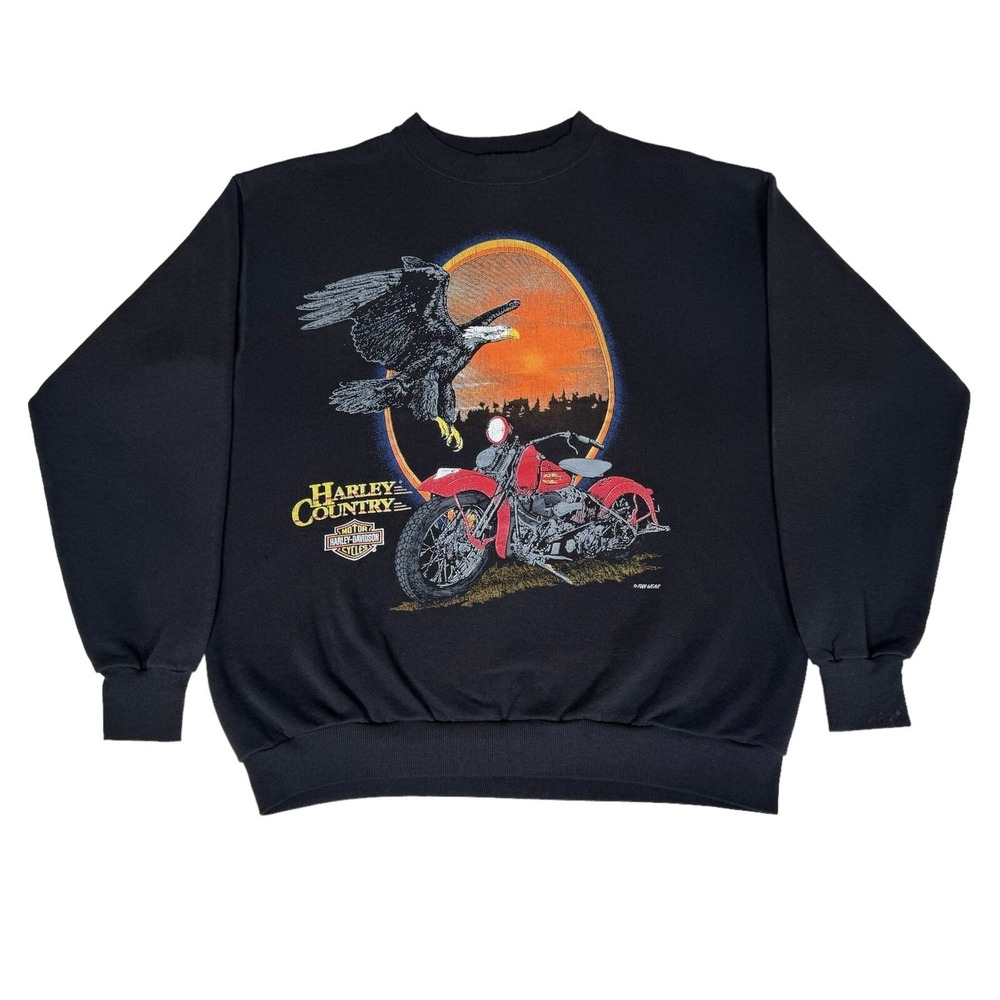 Vintage 90s Harley Davidson Eagle Motorcycle Crewneck Sweatshirt Large USA